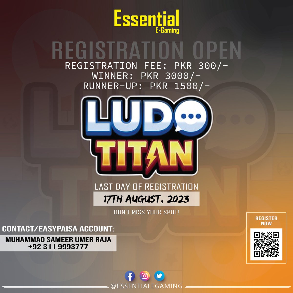 essentialegame's tweet photo. Register yourself now:
https://t.co/tCCkBdZzld

Follow us @essentialegaming

#essentialegaming #season2 #gaming #reels #trending #egaming #mobilegames #gamingzone #event #takepart #onlinegaming #Pakistan #allcities #Islamabad #Lahore #Rawalpindi #Karachi #Peshawar #Quetta #games https://t.co/LLcAFycYBF