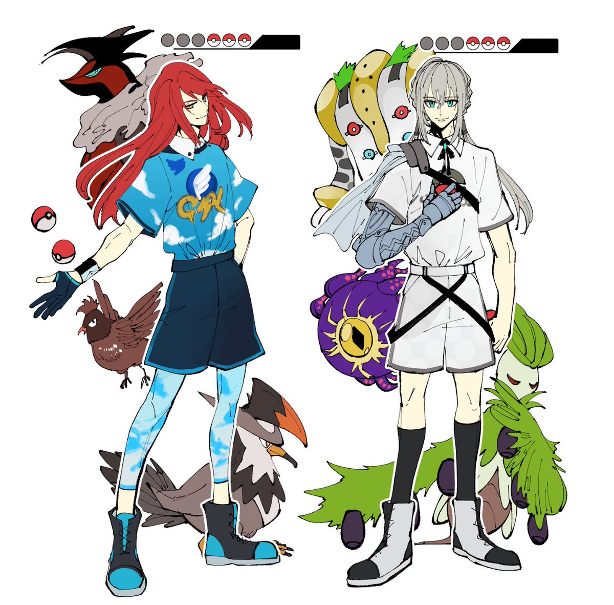 poke ball multiple boys pokemon (creature) long hair poke ball (basic) 2boys red hair  illustration images