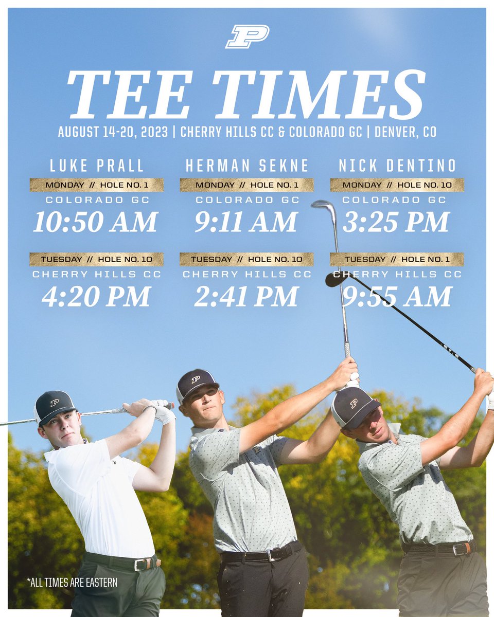 Purdue Mens Golf ๐โณ๏ธ (@purduemensgolf) on Twitter photo ๐ Big week aheadโฆ itโs time for the <a href="/USGA/">USGA</a> U.S. Amateur at Cherry Hills.
Go get โem, <a href="/h_sekne/">Herman W. Sekne</a> <a href="/nickdentino64/">Nick Dentino</a> <a href="/luke_prall/">Luke Prall</a>! ๐ Big week aheadโฆ itโs time for the <a href="/USGA/">USGA</a> U.S. Amateur at Cherry Hills.
Go get โem, <a href="/h_sekne/">Herman W. Sekne</a> <a href="/nickdentino64/">Nick Dentino</a> <a href="/luke_prall/">Luke Prall</a>!