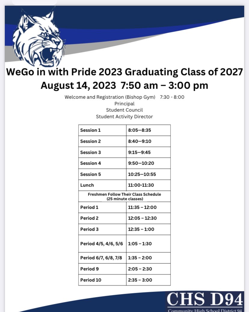 WeGoActivities's tweet photo. Schedules for tomorrow 👇. We are looking forward to seeing all of our Wildcats start the 23-24 school year! #WeAreWeGo https://t.co/2kGgbFheUP