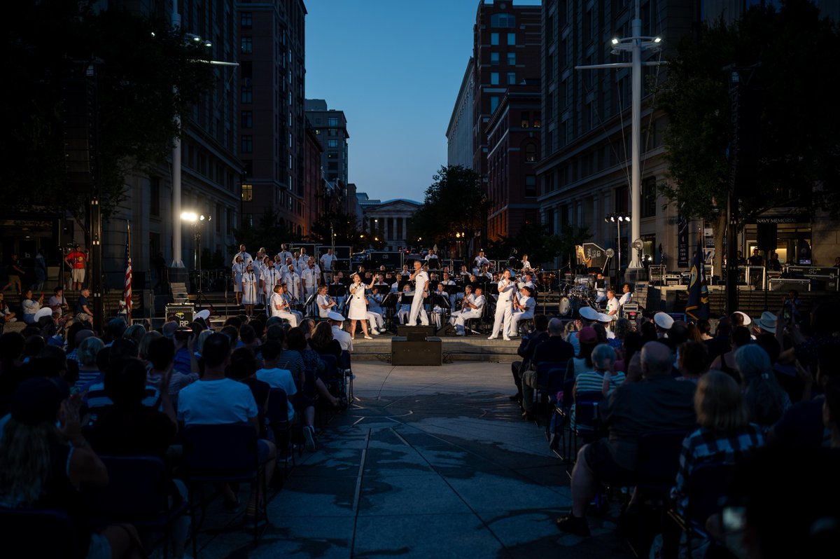 USNavy's tweet photo. The Navy Band is in town! 🎵 🎺 🎤 

📍 WASHINGTON (Aug. 8, 2023) The United States Navy Band performs at the U.S. Navy Memorial in Washington for its Concert on the Avenue series. https://t.co/w5yXGud9EO
