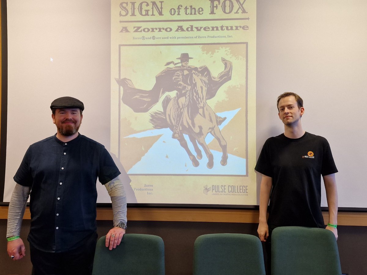 DublinComicCon's tweet photo. An Exclusive Preview from the animated short film ‘Sign of the Fox: A Zorro Adventure’ is screening now in the @Pulsec College Room! Don’t miss it.
#dublincomiccon #dcc2023 #dcc #dublincomiccon2023 #PulseCollege #Animation #SignOfTheFox #Preview #Exclusive https://t.co/OaCPZ9eO99