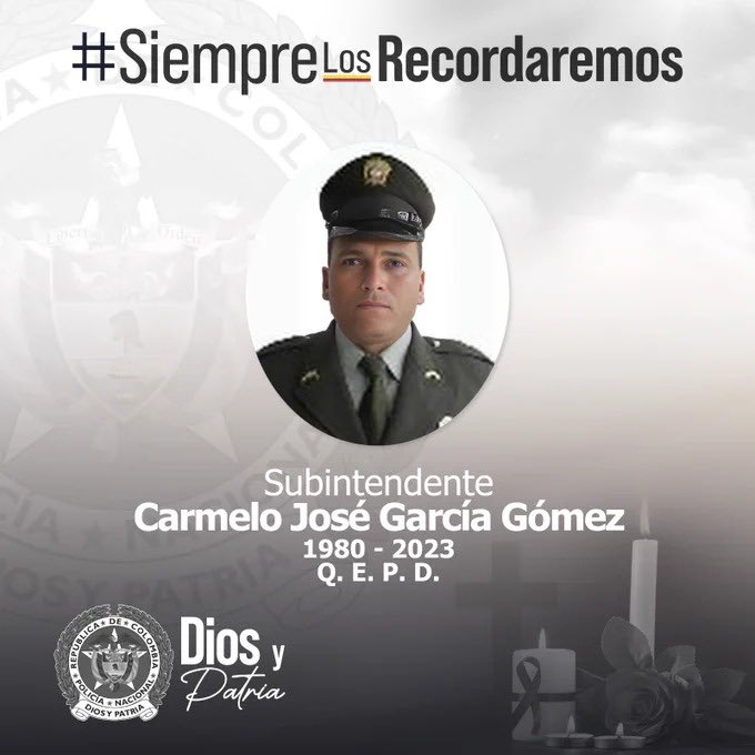 mindefensa's tweet photo. El asesinato del SI. Carmelo José García, víctima del atentado terrorista con carro bomba en corregimiento Timba, en Buenos Aires, Cauca, es un acto del EMC para presionar un cese al fuego y escapar de la presión que viene haciendo la Fuerza Pública contra esta organización criminal.

Enviamos un mensaje de solidaridad y condolencias a la familia del uniformado de @PoliciaColombia.

La Fuerza Pública no cederá. Ratificamos recompensa de hasta $200 millones para dar con el paradero de alias ‘Marlon Vásquez’, jefe de disidencias Farc, ‘El Paisa’ y ‘Martín’.