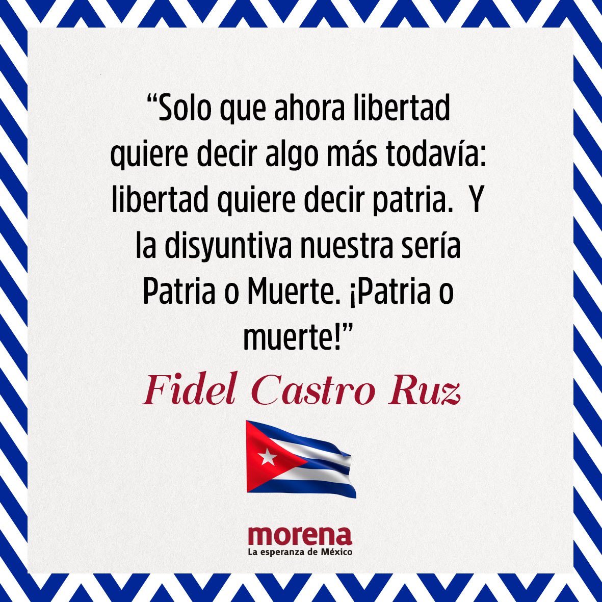 PartidoMorenaMx's tweet photo. Hoy, el eterno líder de la revolución cubana, Fidel Castro, cumpliría 97 años.

Su histórico legado, su espíritu inquebrantable, intolerante ante las injusticias, sigue presente en las luchas de los pueblos. https://t.co/GDA6Q8pF3U