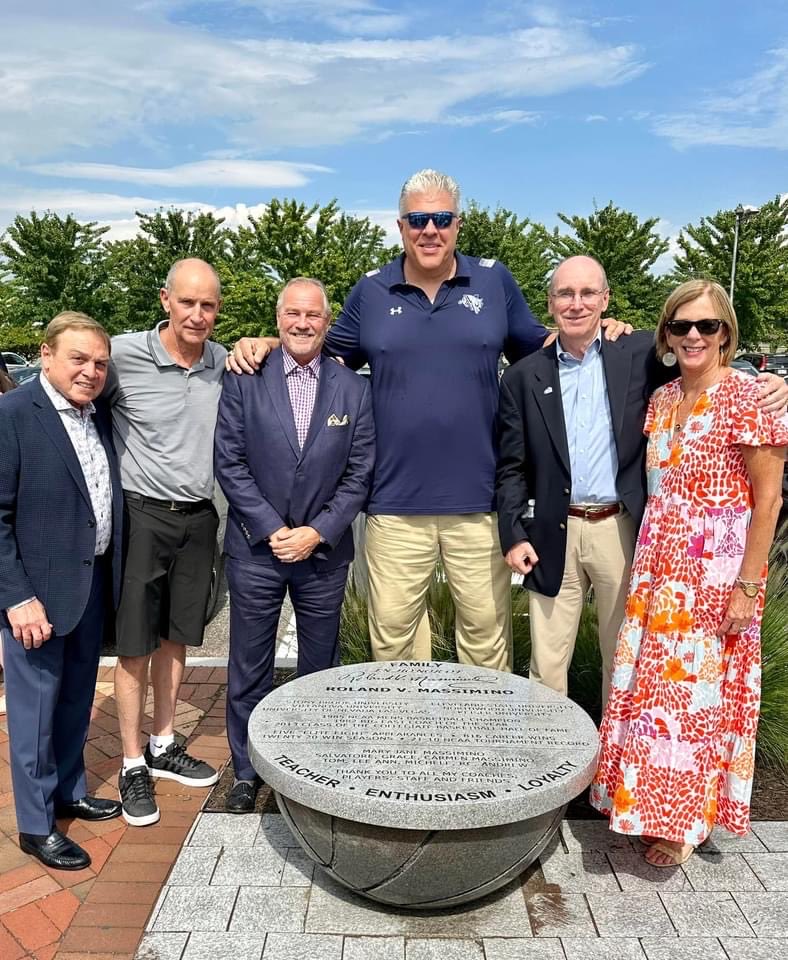Great day at Naismith Memorial Basketball Hall of Fame Induction weekend. The unveiling bench ceremony for legendary coach Rollie Massimino. His former assistants, Mike Fratello, Paul Cormier and Marty Marbach all attended to celebrate with the Massimino family.