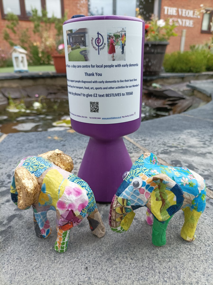 We love the Elephants in Southend right now. Here are ours, beautifully created by our talented Members, people diagnosed with early on-set dementia. Aren't they just great?
Please donate £2 to Peaceful Place to buy art and crafts materials by texting BESTLIVES to 70560 Thank you