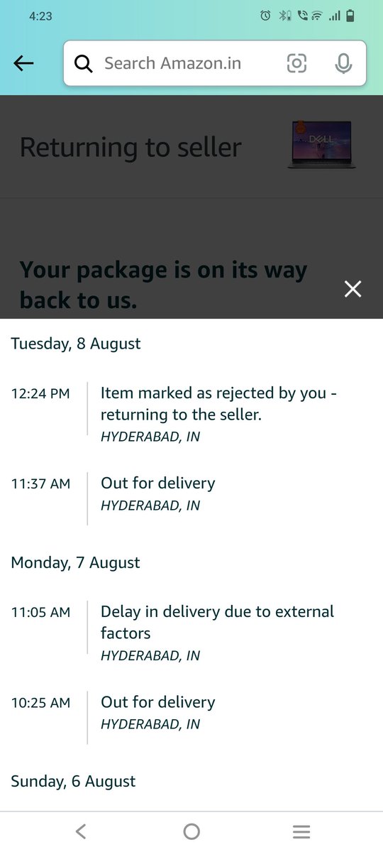 Rajeshd06304183's tweet photo. Kitni ghatiya service hai amazon ki Hyderabad jaisi location me ek laptop delivery nahi kar paa rahe hai daily out for delivery dikha customer ko bewakoof bana rahe ho 75000 payment lene k baad mentally harrasment kar rahe ho mera.... https://t.co/nK2KUVg4zN