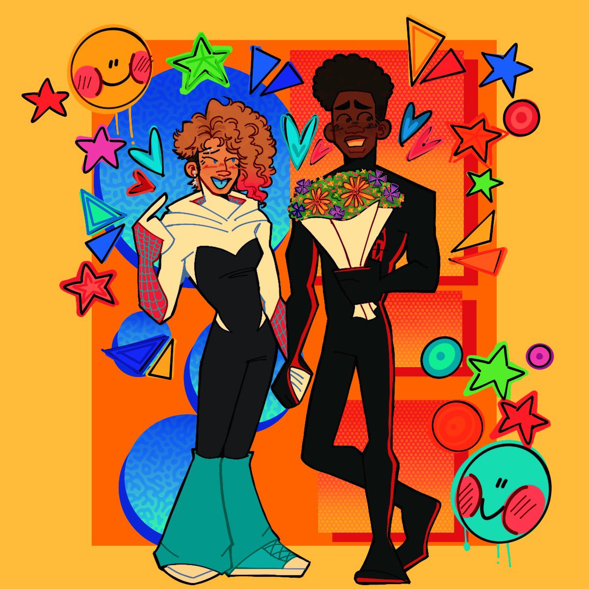 Y2KANlNE's tweet photo. Young luv n watever u wanna call it 🌈✨

[#ATSV #MilesMorales #HobieBrown #PavitrPrabhakar #GwenStacy #MargoKess ] https://t.co/bnNNImGnoC