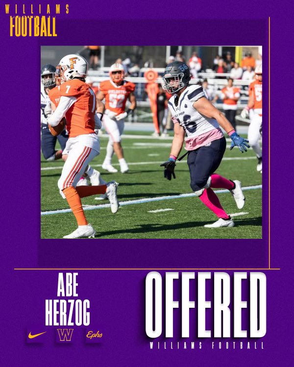 AbeHerzog's tweet photo. After a great phone call with Coach Raymond, I am so grateful to receive an offer of admissions support at Williams College. Go Ephs! #573 @Coach_MMac @Coach_Miggs @TheBKLYNFC @PolyBlueDevils https://t.co/WRRAIHwqd2