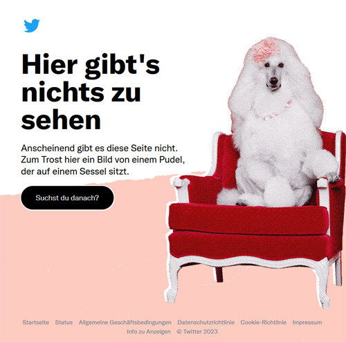 Ab und zu taucht das blaue Vögelchen doch noch auf, wie bei einem toten Link.