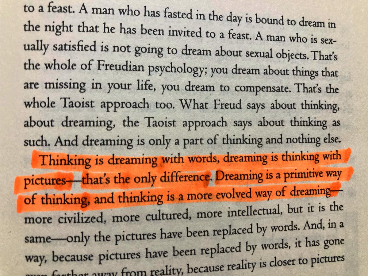 sumitupadhyay__'s tweet image. Thinking is dreaming with words, dreaming is thinking with pictures that's the only difference. Dreaming is a primitive way of thinking, and thinking is a more evolved way of dreaming.
#osho #tao #ThePathlessPath