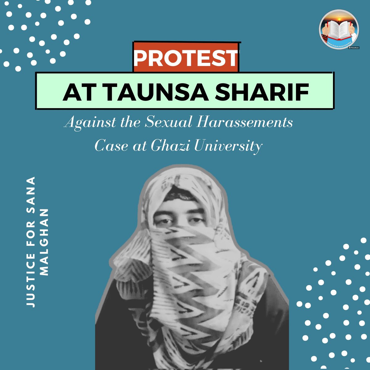 BSAC_org's tweet photo. 🔻 Red Card to Harassement🔻

Sexual harassment of Sana Malghani is Unhumane &amp; a violation of all code of conducts of Baloch society. A protest demonstration is being held in Taunsa Sharif by the BSAC against harassment in educational institutions.
#JusticeForSanaMalghani https://t.co/M5nytrYm1c