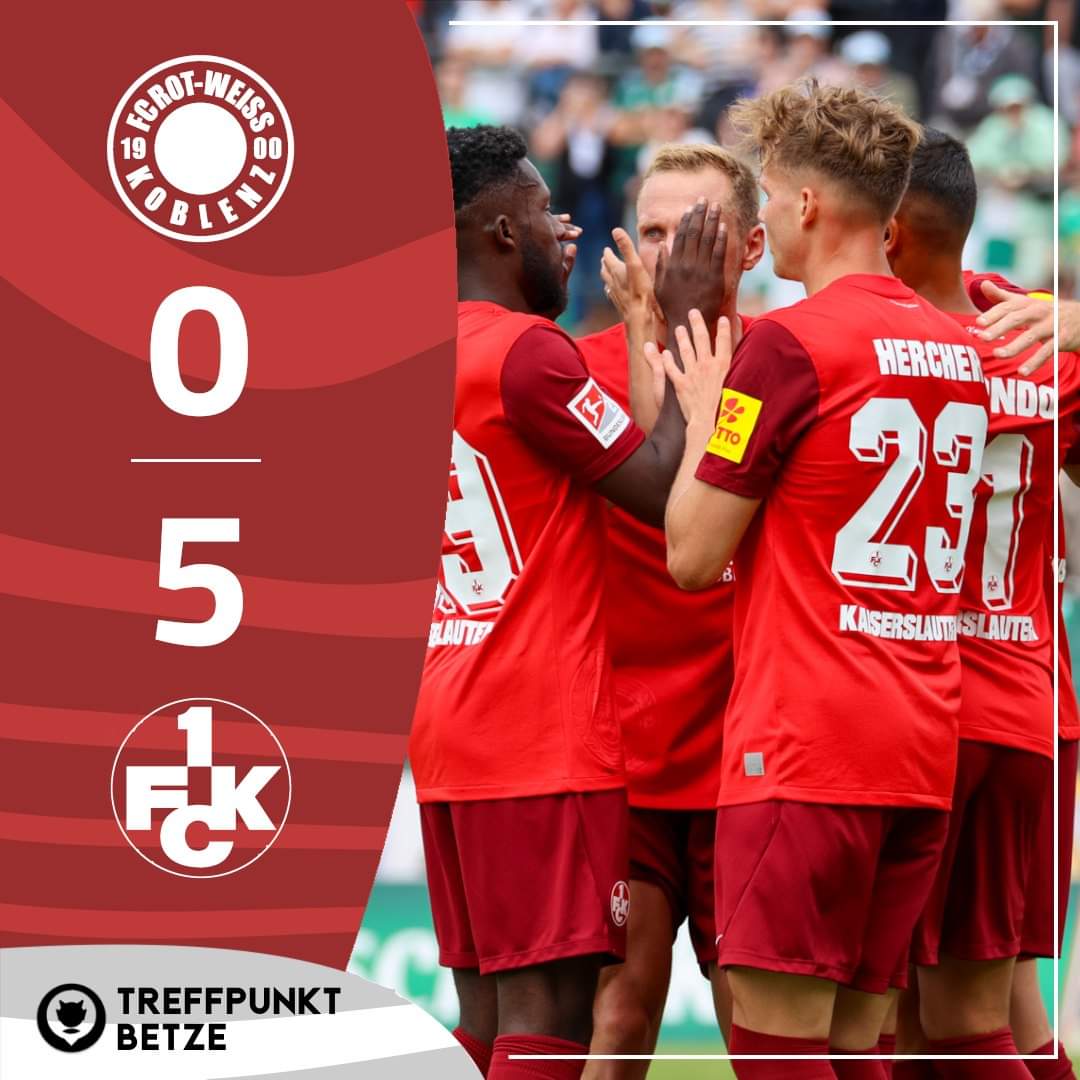 TreffpunktBetze's tweet photo. Lockerer Aufgalopp in der ersten Pokalrunde: Der #FCK schlägt RW Koblenz souverän mit 5:0. Die Lautrer hatten das Spiel von der ersten bis zur letzten Minute im Griff und ziehen folglich in die zweite Runde im #DFBPokal ein.
// #Betze #RWKFCK https://t.co/9LT54n0dro