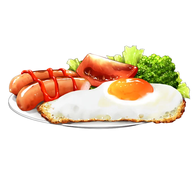 素材飯 朝食セット 473 背景が透過するフリー素材です ① 味噌汁   ② 目玉焼き   ③ 納豆