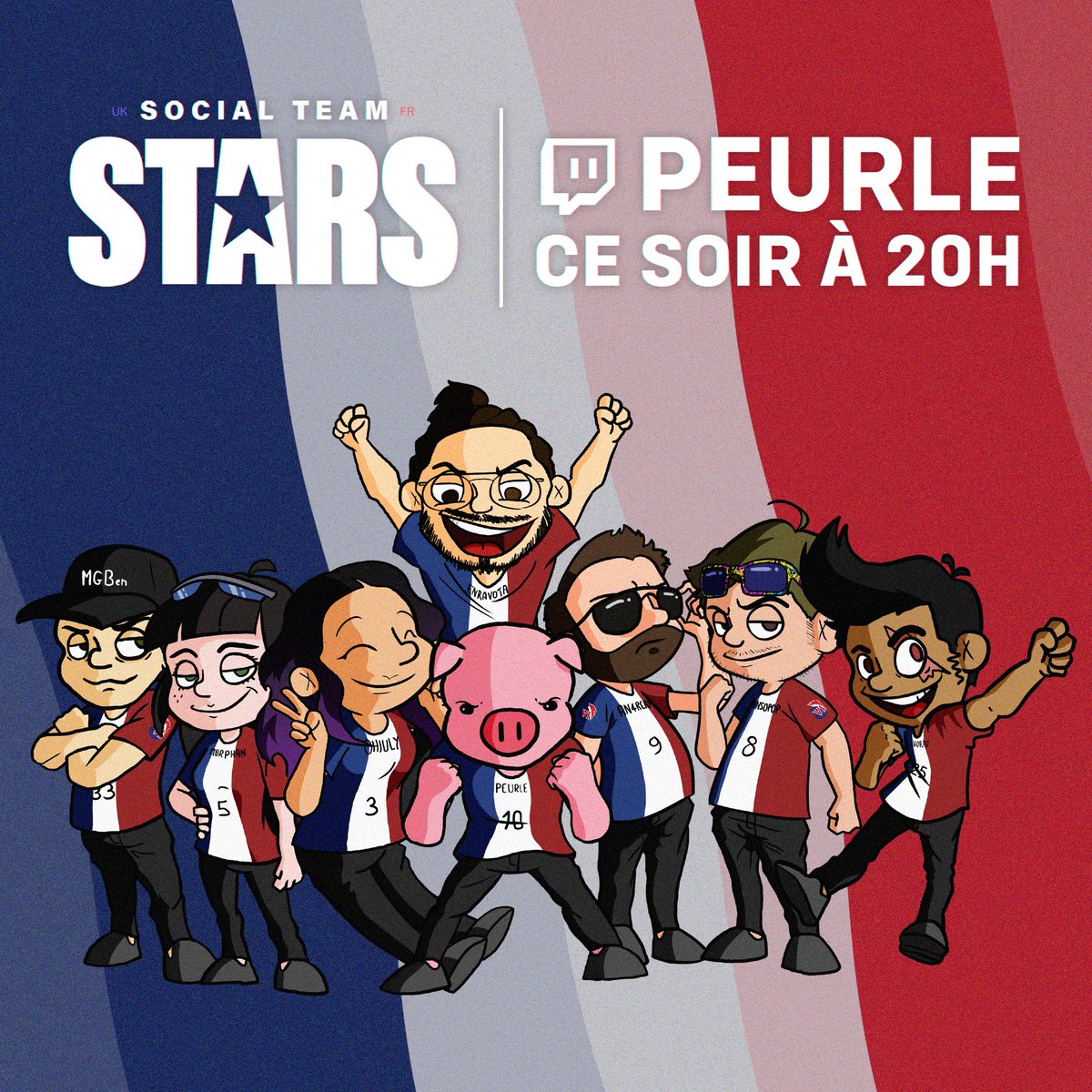 📢 SOCIAL TEAM STARS

Rendez-vous à 20h pour le début du showmatch entre les labos @Avecle6 🇫🇷 et <a href="/7LionsOW/">7Lions OWWC 🇬🇧</a> 🇬🇧

⭐️ <a href="/ohiuly/">ohiuly ✨</a>
🐷 <a href="/Peurle91/">Peurle</a>
🎥 <a href="/Enravota_/">Enravota ☁️</a>
🎥 @An4rchy_ow
🎨 <a href="/EvoRay25/">EvoRay</a>
🎨 <a href="/InsoPop_/">InsoPop</a>
📰 <a href="/MGBen_/">Metal Gear Boar</a>
🎤 <a href="/murphan__/">Murphan</a>

📺 twitch.tv/peurle_ow