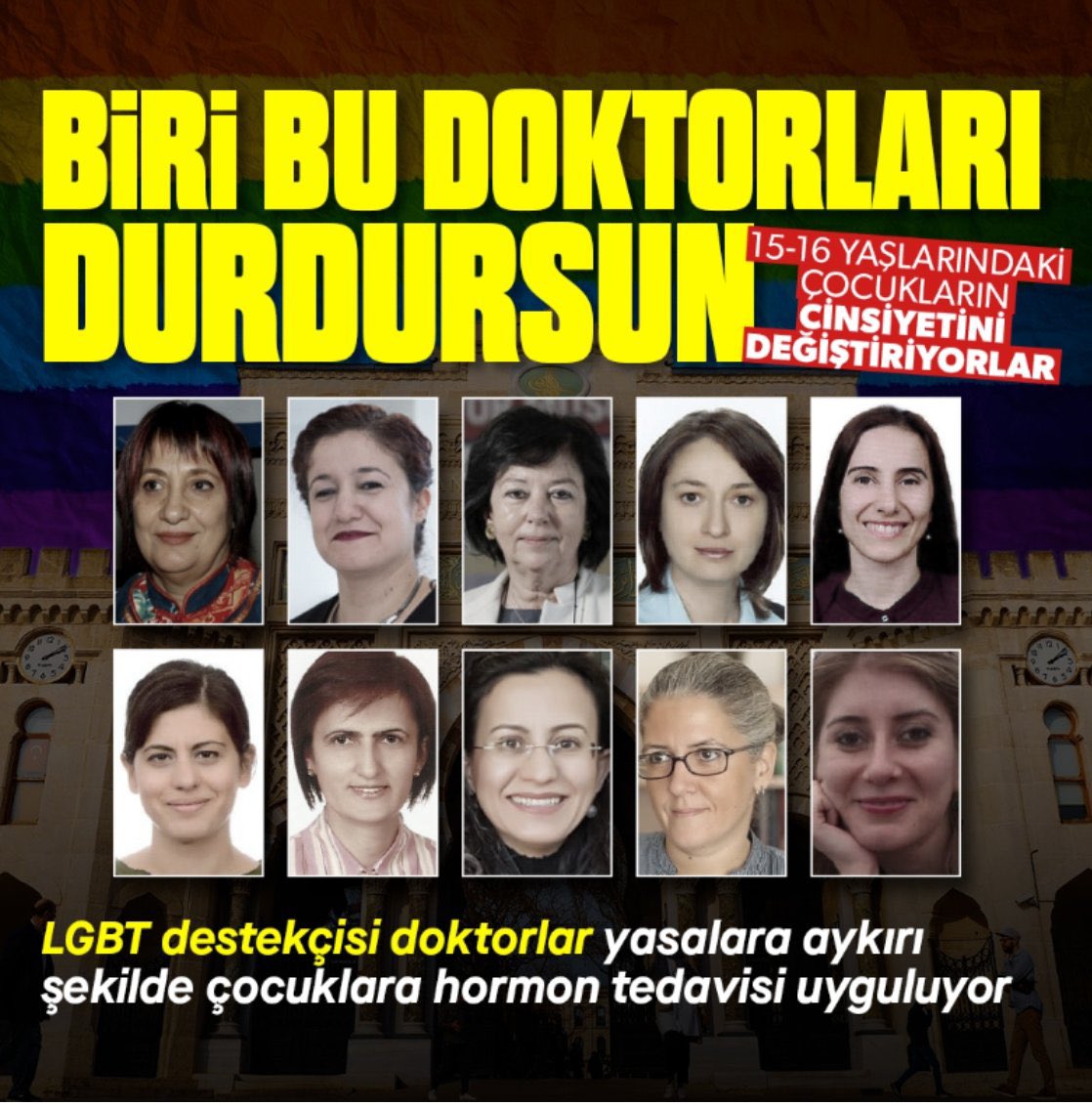 DUYURALIM TUTUKLANSINLAR ⚠️

EN AZ TERÖR KADAR TEHLİKELİLER❗️

Prof.Dr Şahika Yüksel
Prof.Dr Feyza Darendeliler 
Prof.Dr. Firdevs Baş
Prof.Dr. Şükran Poyrazoğlu
Doç.Dr. Ayşe Burcu Erdoğdu 
Doç.Dr. Neşe Direk
Dr.Melek Yıldız
Arş.Gör. Ayşe Pınar Öztürk 
Arş.Gör. Esin Karakılıç
