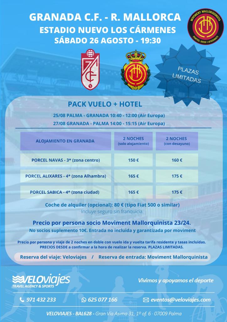 MMallorquinista's tweet photo. 📣Viaje a Granada✈️

🛫25/08 Palma-Granada 
🛬27/08 Granada-Palma 

🎟️Entradas NO incluidas

⚠️Suplemento 10€ para no socios

Reservas a Veloviajes

📞971432233 📱625077166 
✉️Eventos@veloviajes.com

Para más información clica aquí:
https://t.co/3OfSeLlFKn https://t.co/bBRcB04lXx