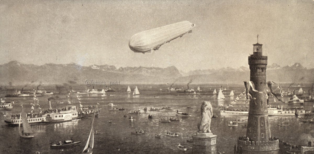 LZ3 Lanzarote Zeppelin flying over a crowded Lake Constance in 1911 Bodensee
-Vintage postcard from my collection-

#philately #VintagePostcard #Zeppelin #postalhistory