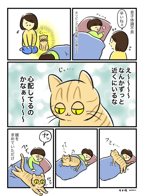 去年熱出した時の息子とネコちゃん