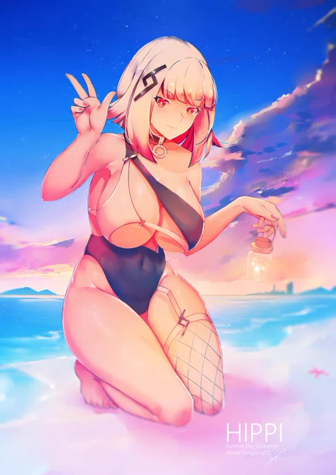 星砂夜海--  (お待たせしましたHIPPI姉さん、これは8月の作品ですよ。夏はまだ終わっていないので、大胆な水着で大丈夫!)   #HIPPI #HIPPIパイセン #イラスト #illustration #夏