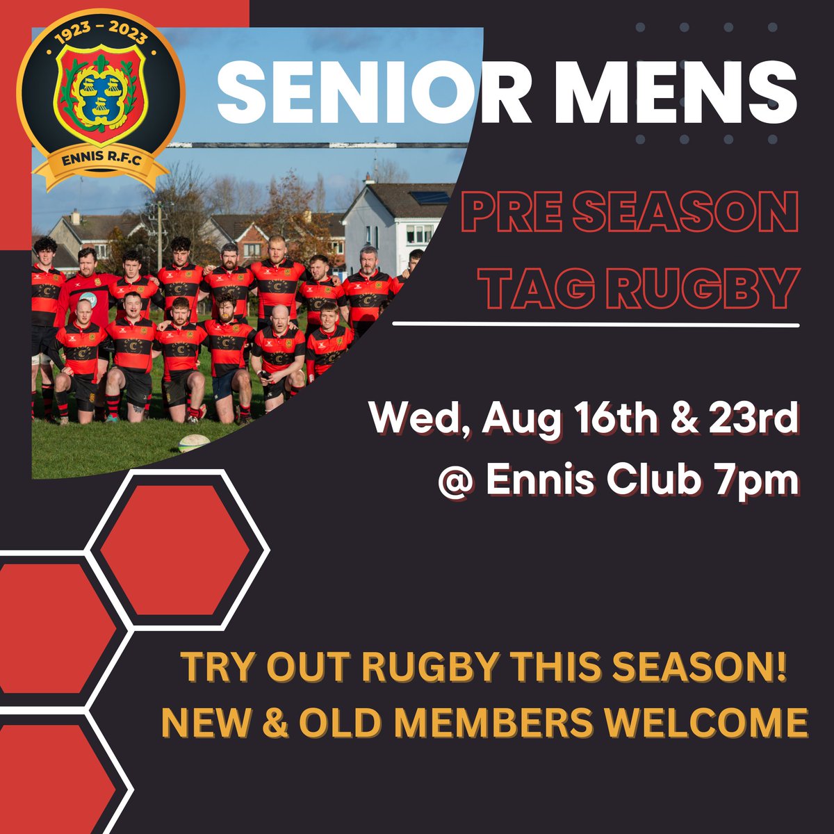 PRE-SEASON Men's Tag Rugby!!! 🏉 Join us for a preseason build up and see if rugby is for you! Old and new members are welcome! #ennisrugby100 #ennis #munsterrugby