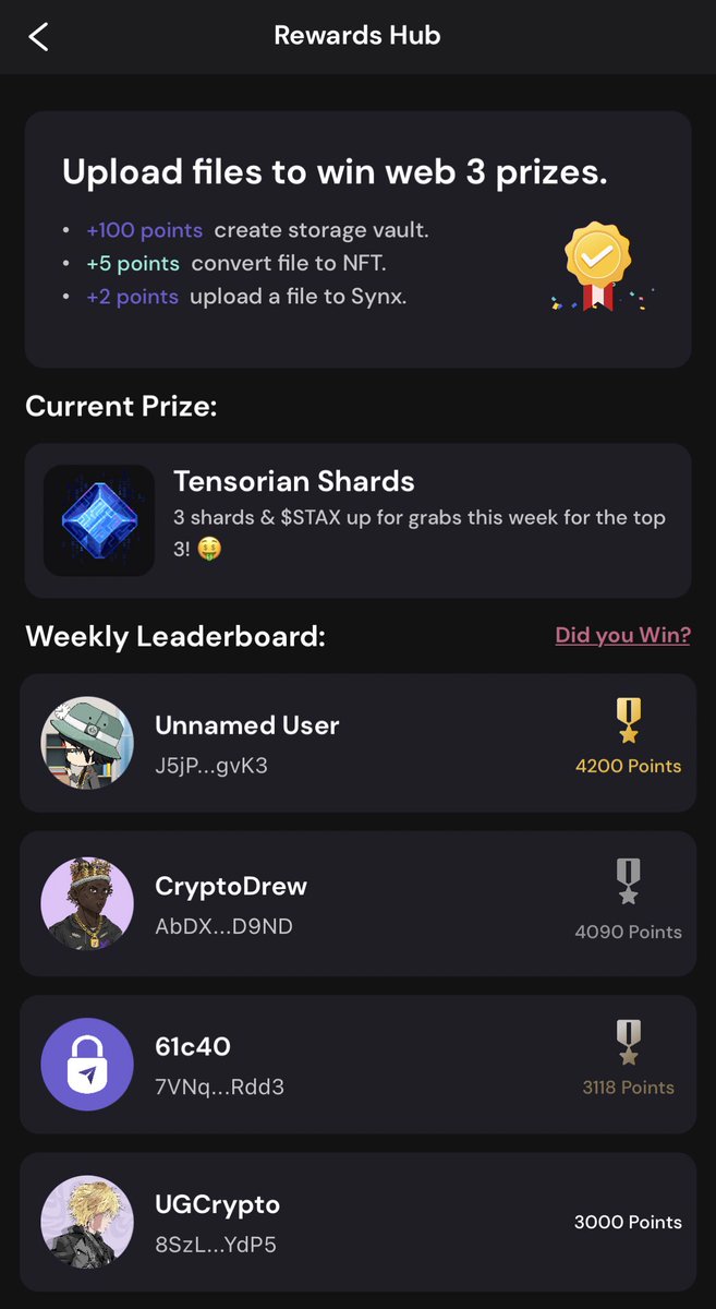 Leaderboard heating up 🥵 Last call to earn a @tensor_hq Tensorian, shards and $STAX. Prizes currently total over 33 sol 🤑 All you have to do is secure your data. Leaderboard resetting today ⏰