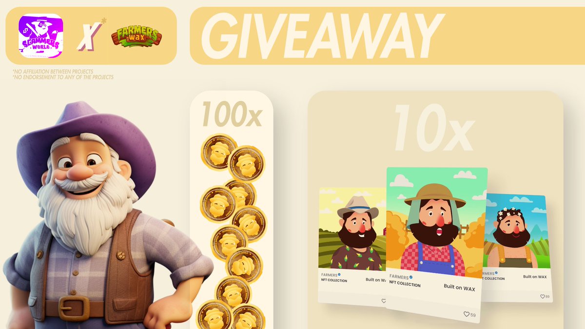Happy Scammers Sunday! 
We collabed with <a href="/farmers_wax/">Farmers WAX</a> to:  

Win 1 of 100 Scammercoins AND 1 of 10 Farmers PFPs launching on WAX

All you have to do:
👥Follow <a href="/scammersworld/">Scammers World</a> and <a href="/farmers_wax/">Farmers WAX</a>
💙Like this post and tag friends + your WAX addr 
🔁 Repost this

Ends on 15.08 16:00 UTC