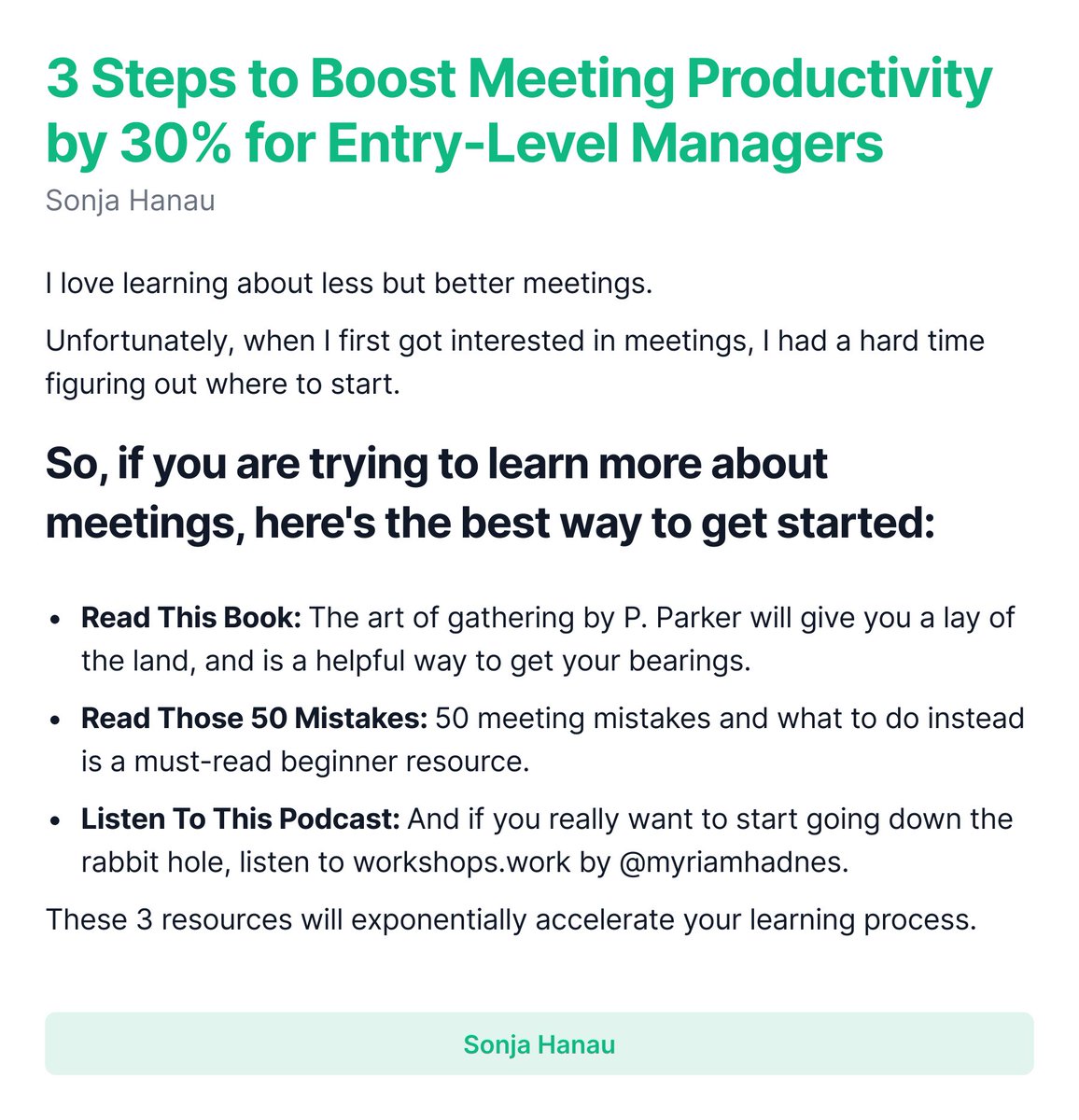 SonjaHanau's tweet photo. 3 Steps to Boost Meeting Productivity by 30% for Entry-Level Managers https://t.co/sElC74ZHxa