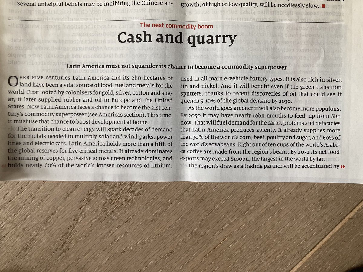 noevanhulst's tweet photo. Great piece in @TheEconomist on how #LatinAmerica could benefit from #commodityboom. Key question: how 2 avoid #DutchDisease & the #ResourceCurse? More on this in my book #FromDutchDiseasetoEnergyTransition https://t.co/fjR2HDk5ht https://t.co/0tCqpKrp38