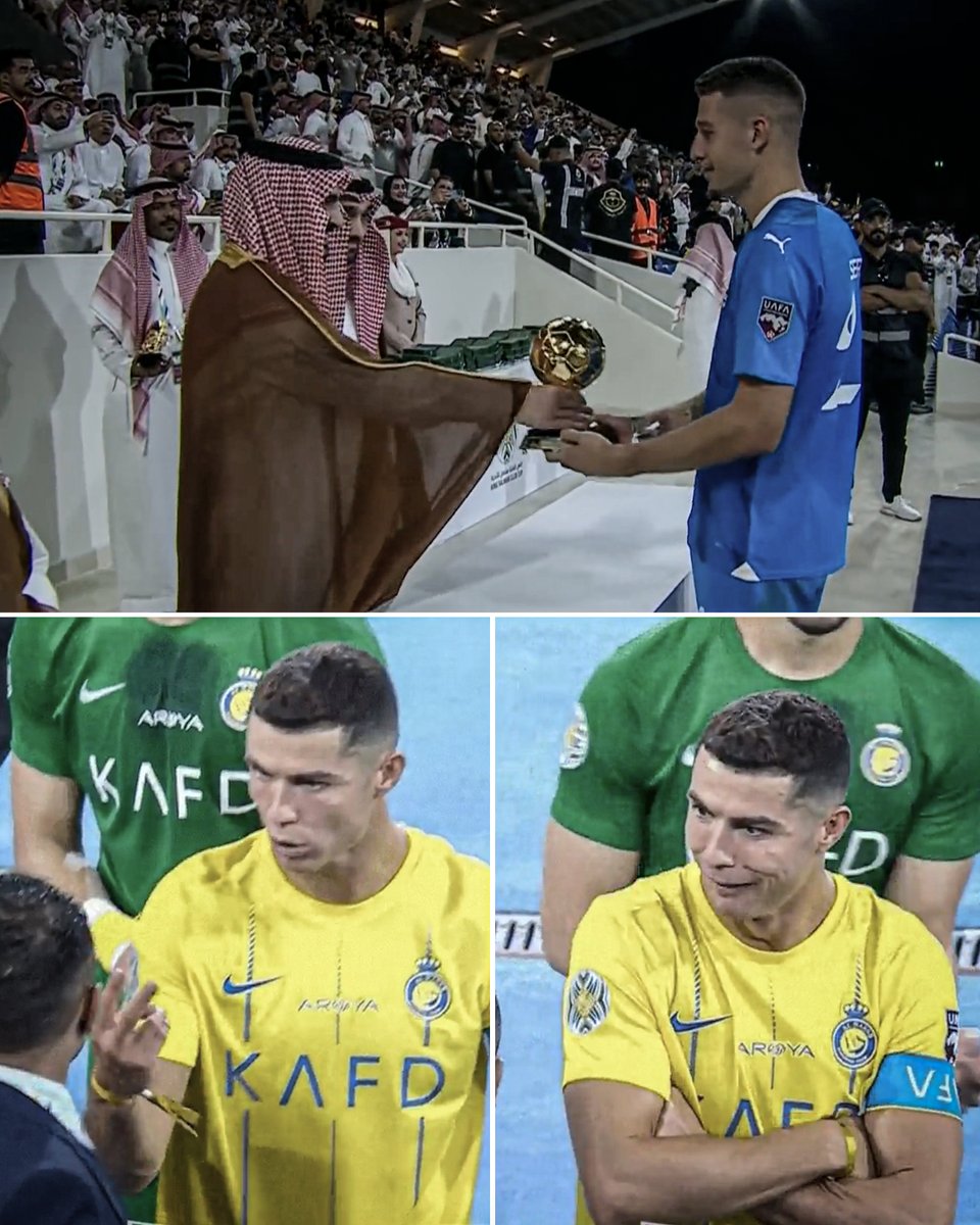 ESPNFC's tweet image. Cristiano Ronaldo couldn't believe he didn't win Player Of The Tournament after scoring two goals in the final 😅