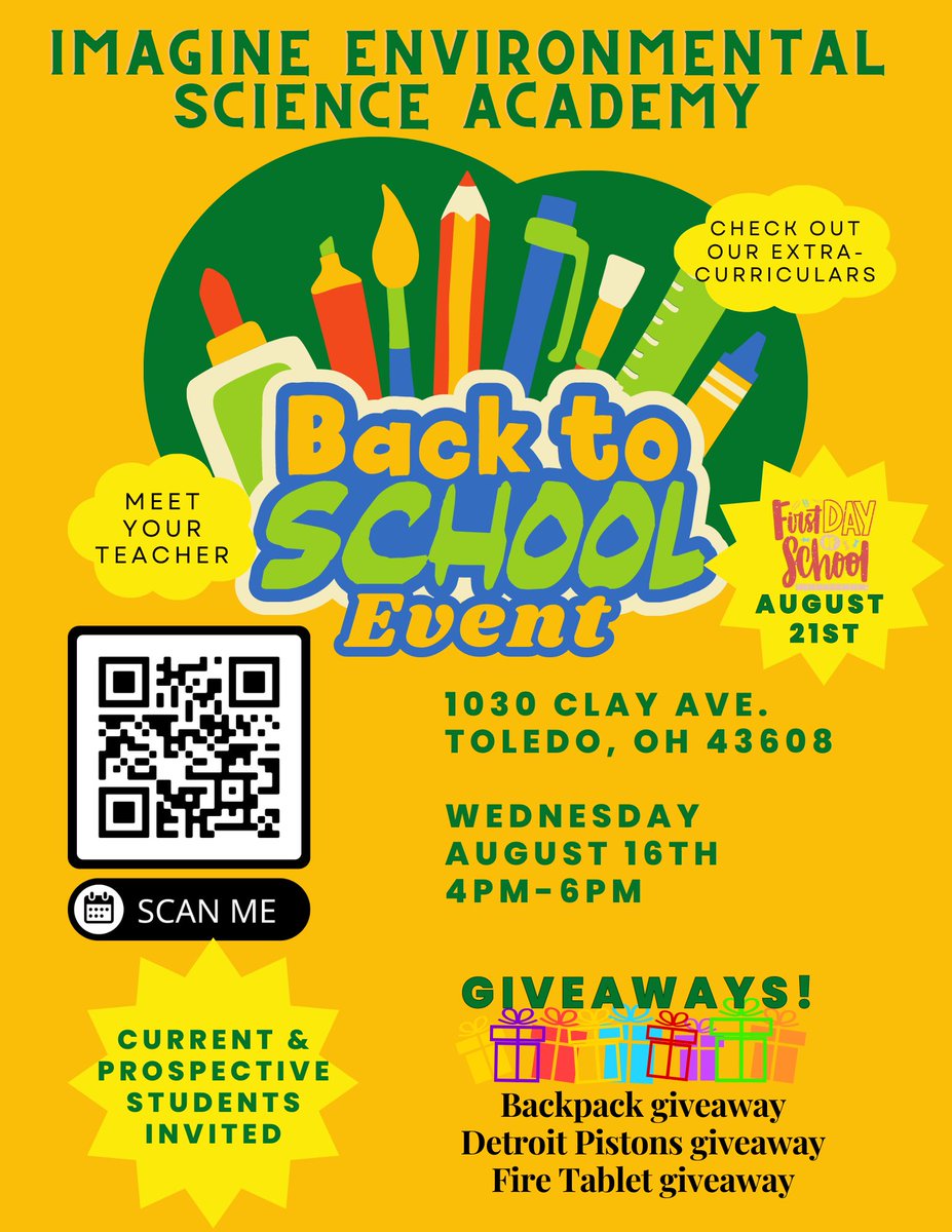 Imagine Environmental Science Academy The school started at 1030 Clay and on August 21st but moving to 1853 South Ave. mid September.  The school has  free transportation, tuition, lunch, breakfast AND school supplies.  Join them August 16th from 4-6pm at 1030 Clay location.