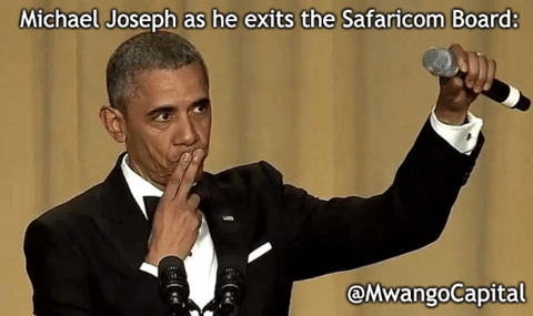 12. End of an era as Michael Joseph [@michaelj2] resigned this week as director at Safaricom [@SafaricomPLC] after 23 years at the company.

#MwangoMemes
