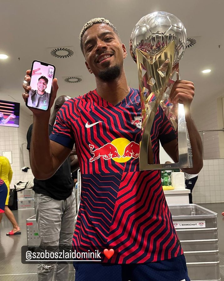 Liverpool star Dominik Szoboszlai supports RB Leipzig via Video Call in their DFB Supercup victory.