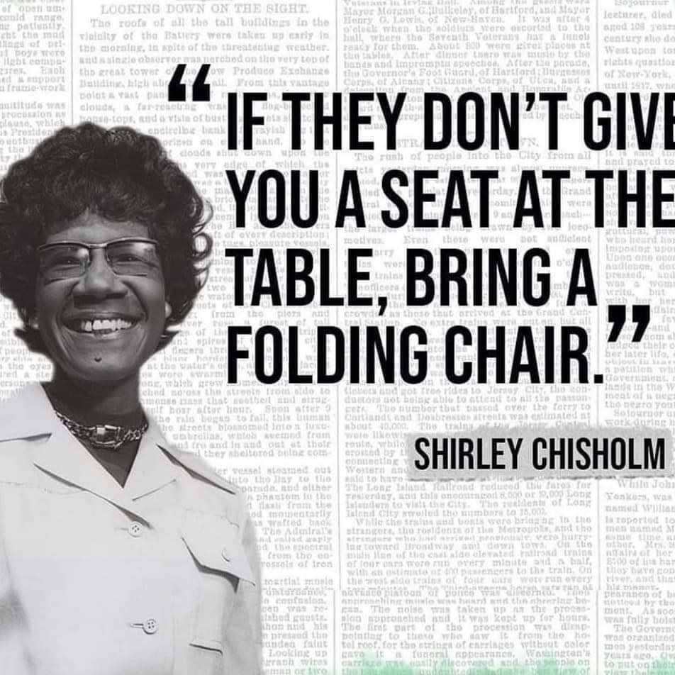 BlkHistStudies's tweet photo. A strong woman is a woman determined to do something others are determined not be done. One Love & Unity! ๐ช๐ช #noexcuses #makeyourowntable #shirleychisolm https://t.co/m80CyE5i3X