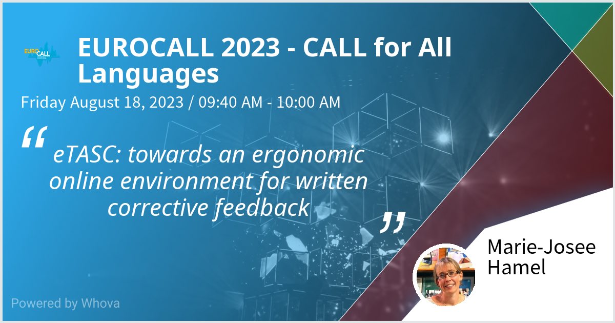 I am speaking at EUROCALL 2023 - CALL for All Languages. Please check out my talk if you're attending the event! #eurocall2023 - via #Whova event app ⁦@ILOB_OLBI⁩ ⁦@uOttawaArts⁩