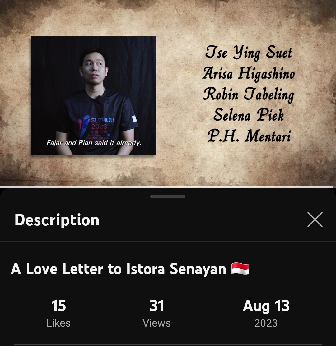 Lupilupi144's tweet photo. Been watching this "a Love Letter to Istora Senayan" and somehow got me in tears... 🥲
All the players be like :
"There is none a place like this"
"Lit"
"Legend"
"Noisy"
"Can't hear anything even the shuttle"
"All of them just went eaa eaaa eaaa"
#Istora, u will be missed😭 https://t.co/4RHaOm7psU