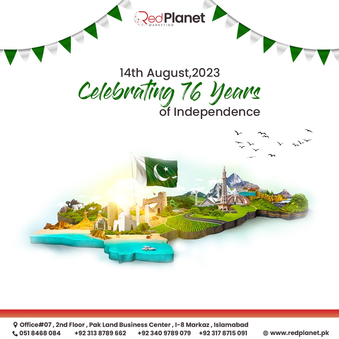 RedPlanetMkt's tweet photo. Happy Independence Day!
14 August 2023, Celebrating 76 Years of Independence!
0313-8789662 / 051-8468084
#digitalmarketing #digitalmarketingsolutions #digital #marketing
#Realestatepakistan #Realestate #commercial #Residential
#Digitalmarketing #creativeadsagency #Islamabad https://t.co/CQNueLK1WK
