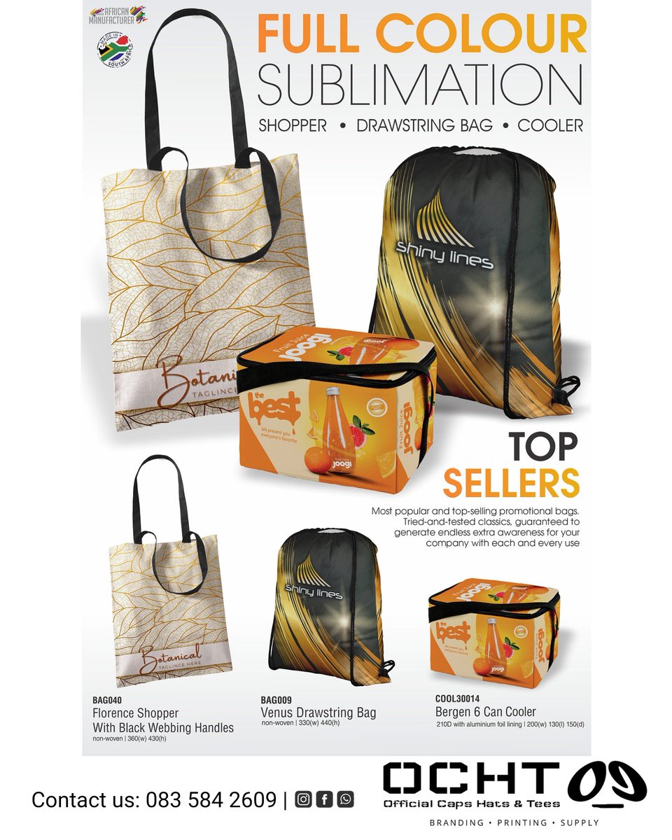Kashiv01's tweet image. Cultivate bigger, bolder marketing campaigns with sublimation bags and coolers. With state-of-the-art sublimated printing capabilities, our printing can illuminate your logo with startling photo-quality design.

083 584 2609 | kashiv.ocht@gmail.com

#shopperbags #drawstringbags