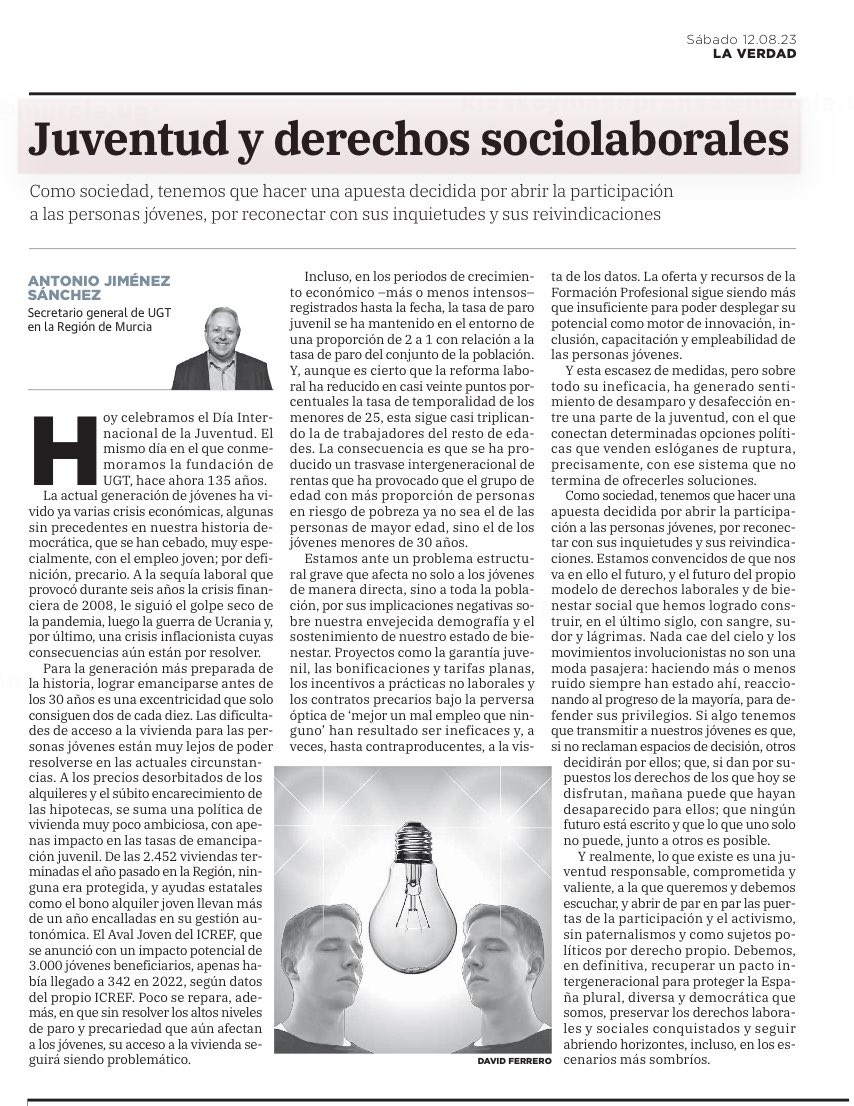 Juventud y derechos sociolaborales <a href="/UGTMurcia/">UGT Región de Murcia</a> <a href="/UGT_Comunica/">UGT</a>