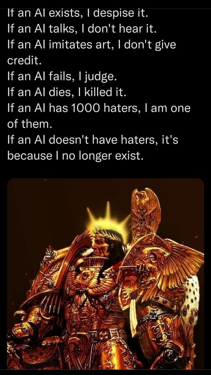WH40kbestof's tweet photo. The followers of this account when I post art made by AI https://t.co/q36j5xJTox