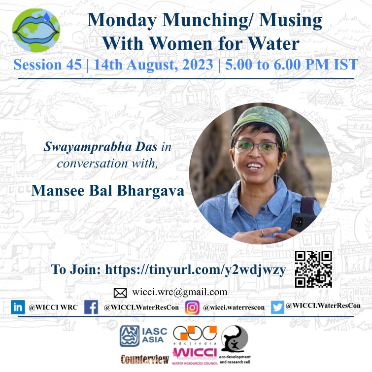waterrescon's tweet photo. Greetings, As we complete 200 water conversations on August 14th at 5.00 PM IST through Wednesdays for Water, Friday Water and Monday Munching/Musing with Women for Water, we welcome you this day to discuss 'Water, Women and their Worries and Wisdom' with Mansee Bal Bhargava https://t.co/3DSvGUT84n