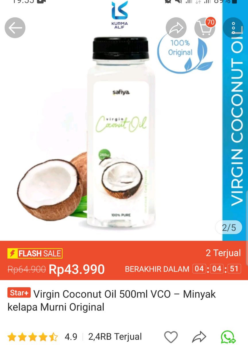Flash Sale! Virgin Coconut Oil 500ml VCO – Minyak kelapa Murni Original dengan potongan 32%! Hanya Rp43.990. Dapatkan sekarang juga di Shopee! #virgincoconutoil #vco #minyakkelapamurni #vco500ml  shope.ee/Vdd2uXtFC