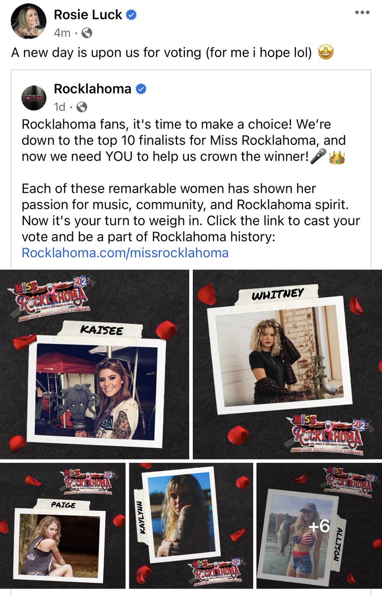 You still have time to go vote for me (again) to be your Miss #Rocklahoma 2023! 🥰 

rocklahoma.com/missrocklahoma/