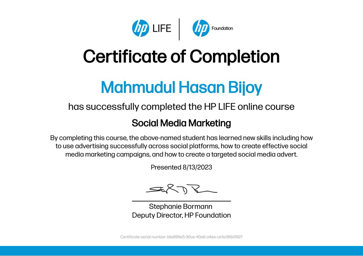 Thanks #hplife I #hpfoundation for my completely #successful #social #media #marketing certification.

#digitalamarketing #digitalamarketingexpart #marketing #certifiedprofessional #socialmediamarketing .