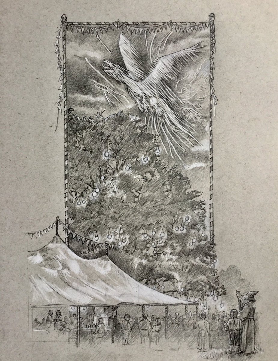 StephenGraWalsh's tweet photo. Back in my #etsy shop: Tolkien’s’The Lord of the Rings’ inspired original drawing - ‘The Party Tree’. https://t.co/ItSfX2iX6g #tolkienart #lotr #lordoftheringsart #tolkien #drawing #dragon #partytree #gandalf #fireworks #bagend https://t.co/2khREPgqVj