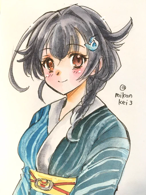 迅鯨です 「夏祭りは楽しめましたか?」 #艦これ版深夜の真剣お絵描き60分一本勝負 #艦これ版真剣お絵描き60分一本勝負_20230813 #迅鯨 #艦これ