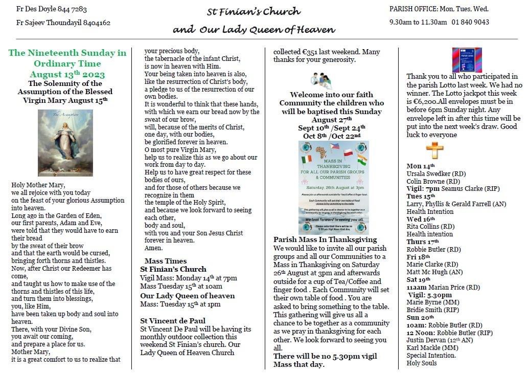 Here is this weeks Parish Newsletter.