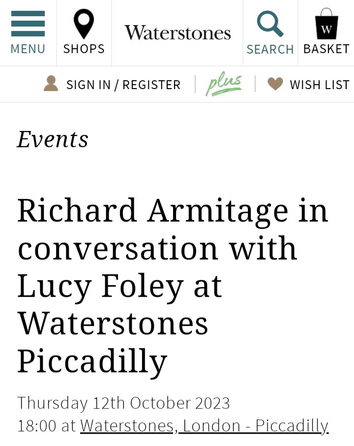 #RichardArmitage will be at Waterstones Piccadilly, London, on Oct 12, 2023 in conversation with #LucyFoley to talk about #GenevaThriller waterstones.com/events/richard…