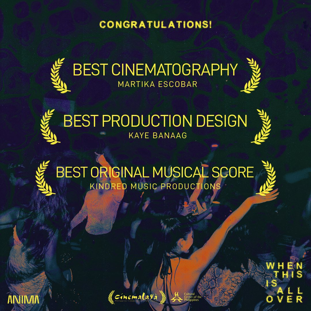 animastudiosph's tweet image. We got the goods 🏆 🏆 🏆 

Congratulations to Team #WhenThisIsAllOver for winning Best Cinematography, Best Production Deisgn and Best Original Musical Score at Cinemalaya 2023! 😎