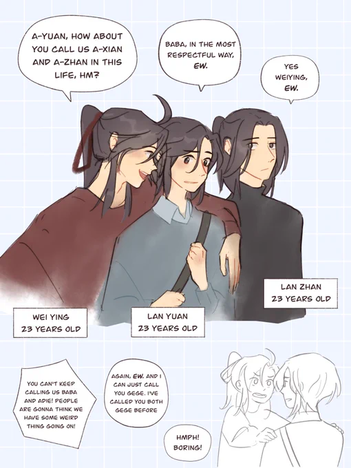 reincarnated wangxian and sizhui but now they're all the same age (and remembers their past life) 👶🏻👶🏻👶🏻  #mdzs #wwx #lwj